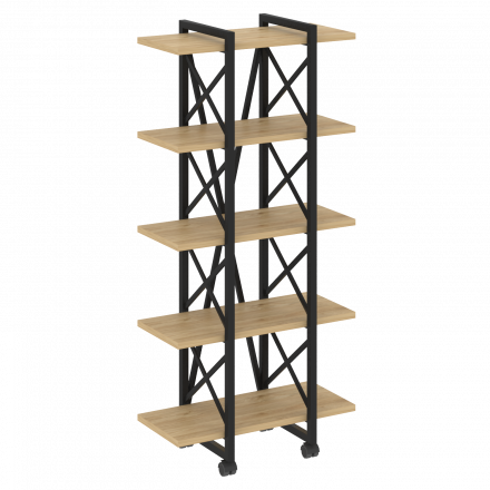 Loft Стеллаж на колесных опорах-5 полок VR.L-MST.K-5.4V Тиквуд светлый/Чёрный металл 800*400*1704