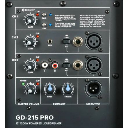 Акустическая система Gemini GD-215PRO 2-х полосная, активная, 280 Вт
