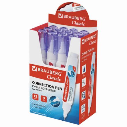 Ручка-корректор BRAUBERG, 9 мл, металлический наконечник, 221675 Ручка-корректор BRAUBERG, 9 мл, металлический наконечник, 221675