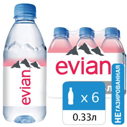 Вода негазированная минеральная EVIAN (Эвиан), 0,33 л, пластиковая бутылка, 13860