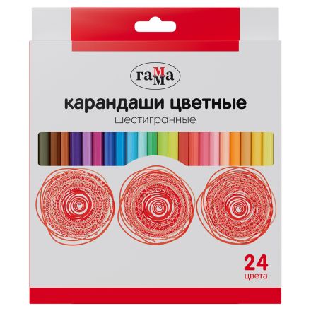 Карандаши цветные Гамма, 24цв., шестигранные, заточен., картон. упаковка, европодвес Карандаши цветные Гамма, 24цв., шестигранные, заточен., картон. упаковка, европодвес