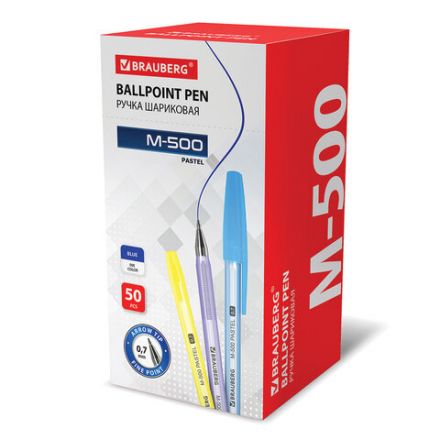 Ручка шариковая BRAUBERG "M-500 PASTEL", СИНЯЯ, корпус ассорти, узел 0,7 мм, линия письма 0,35 мм, 143450 Ручка шариковая BRAUBERG "M-500 PASTEL", СИНЯЯ, корпус ассорти, узел 0,7 мм, линия письма 0,35 мм, 143450