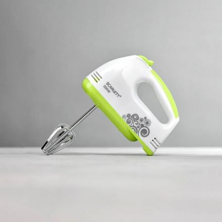 Миксер SCARLETT SC-HM40S05, 300Вт, 7 скоростей, 2 венчика, 2 крюка для теста, белый Миксер SCARLETT SC-HM40S05, 300Вт, 7 скоростей, 2 венчика, 2 крюка для теста, белый