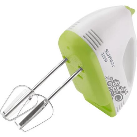 Миксер SCARLETT SC-HM40S05, 300Вт, 7 скоростей, 2 венчика, 2 крюка для теста, белый Миксер SCARLETT SC-HM40S05, 300Вт, 7 скоростей, 2 венчика, 2 крюка для теста, белый