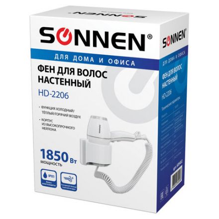 Фен для волос настенный SONNEN HD-2206 SUPER POWER, 1850 Вт, белый, 3 температурных режима, 608482 Фен для волос настенный SONNEN HD-2206 SUPER POWER, 1850 Вт, белый, 3 температурных режима, 608482