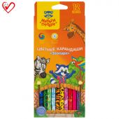 Карандаши цветные Мульти-Пульти "Зоопарк", 12цв., рисунок на корпусе, заточен., картон, европодвес