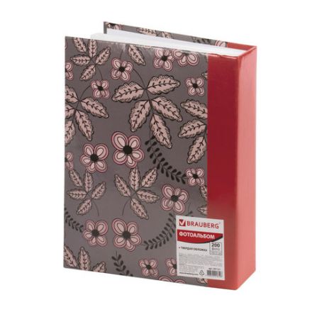 Фотоальбом BRAUBERG на 200 фото 10х15 см, твердая обложка, "Флора", серый с красным, 391121 Фотоальбом BRAUBERG на 200 фото 10х15 см, твердая обложка, "Флора", серый с красным, 391121