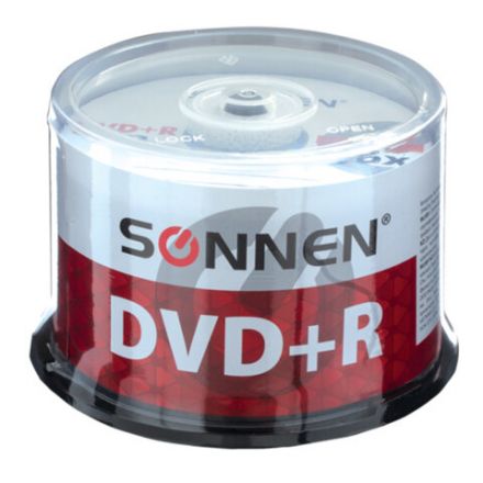 Диск DVD+R (плюс) SONNEN 4,7 Gb, 16x, Cake Box (упаковка на шпиле), КОМПЛЕКТ 50 шт., 512577