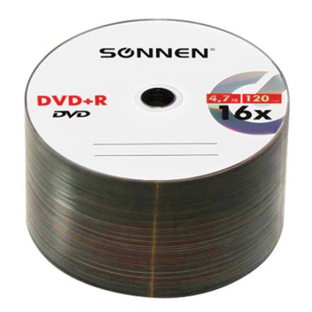 Диск DVD+R (плюс) SONNEN 4,7 Gb, 16x, Cake Box (упаковка на шпиле), КОМПЛЕКТ 50 шт., 512577