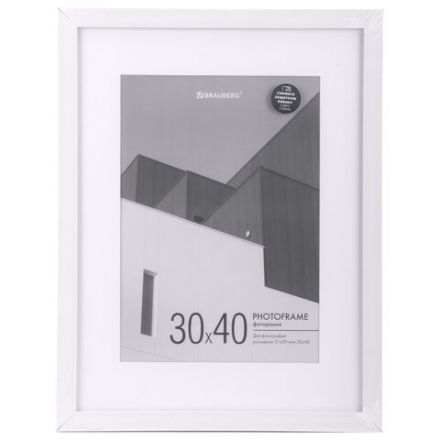Рамка 30х40 см с паспарту 21х30 см небьющаяся, багет 20 мм, пластик, BRAUBERG "New Age", белая, 391278