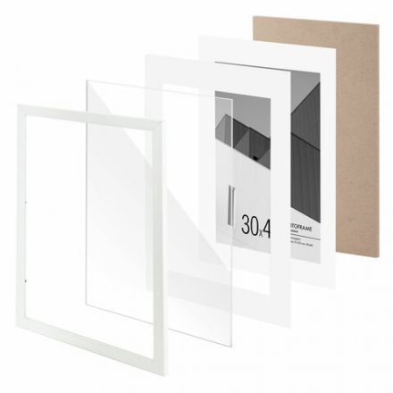 Рамка 30х40 см с паспарту 21х30 см небьющаяся, багет 20 мм, пластик, BRAUBERG "New Age", белая, 391278