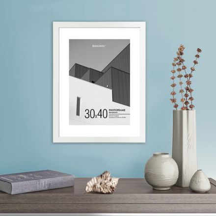 Рамка 30х40 см с паспарту 21х30 см небьющаяся, багет 20 мм, пластик, BRAUBERG "New Age", белая, 391278