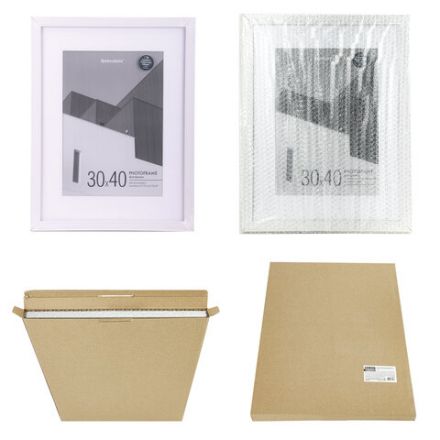 Рамка 30х40 см с паспарту 21х30 см небьющаяся, багет 20 мм, пластик, BRAUBERG "New Age", белая, 391278