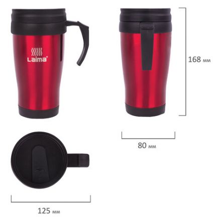 Автокружка 400 мл, термостакан с ручкой, винтовая крышка-клапан, пластик/сталь, красная, LAIMA, 605127 Автокружка 400 мл, термостакан с ручкой, винтовая крышка-клапан, пластик/сталь, красная, LAIMA, 605127