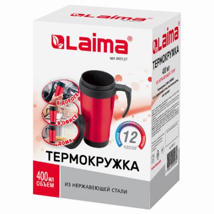 Автокружка 400 мл, термостакан с ручкой, винтовая крышка-клапан, пластик/сталь, красная, LAIMA, 605127 Автокружка 400 мл, термостакан с ручкой, винтовая крышка-клапан, пластик/сталь, красная, LAIMA, 605127