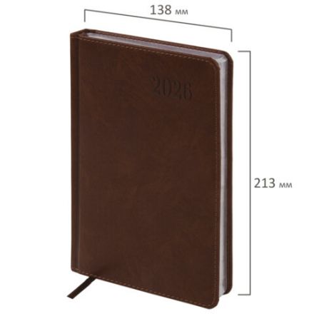 Ежедневник датированный 2026, А5, 138х213 мм, BRAUBERG "Impression", под кожу, коричневый, 117511 Ежедневник датированный 2026, А5, 138х213 мм, BRAUBERG "Impression", под кожу, коричневый, 117511