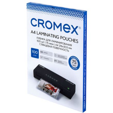Пленки-заготовки для ламинирования А4, КОМПЛЕКТ 100 шт., 75 мкм, CROMEX (КРОМЕКС), 533107 Пленки-заготовки для ламинирования А4, КОМПЛЕКТ 100 шт., 75 мкм, CROMEX (КРОМЕКС), 533107