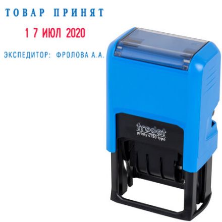 Датер самонаборный, 2 строки + дата, оттиск 41х24 мм, сине-красный, TRODAT 4750, касса в комплекте, 4755 Датер самонаборный, 2 строки + дата, оттиск 41х24 мм, сине-красный, TRODAT 4750, касса в комплекте, 4755