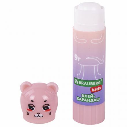 Клей-карандаш "Пастельные зверята: мышка, тигр, бегемот", 9 г, фигурный колпачок, BRAUBERG KIDS, 271140 Клей-карандаш "Пастельные зверята: мышка, тигр, бегемот", 9 г, фигурный колпачок, BRAUBERG KIDS, 271140