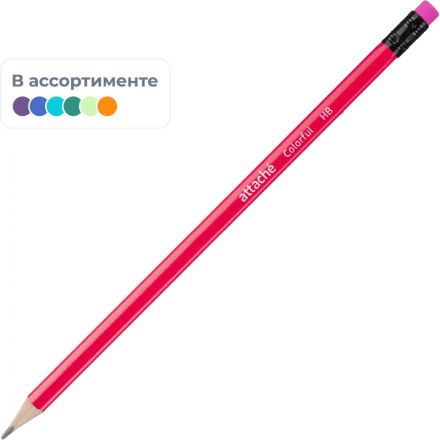 Карандаш чернографитный Attache Colorful НВ заточенный с ластиком