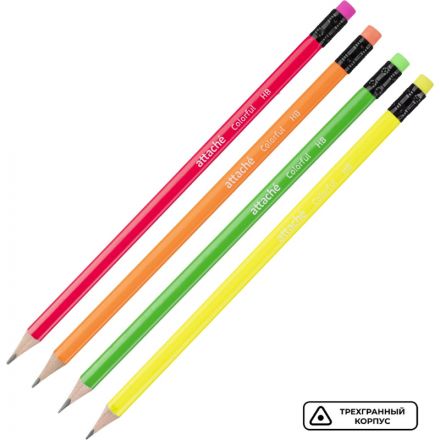 Карандаш чернографитный Attache Colorful НВ заточенный с ластиком