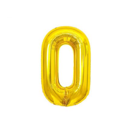Воздушный шар, 86 см, MESHU, цифра 0, золотой, фольгированный
