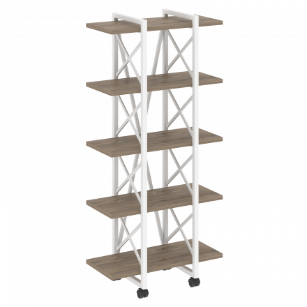 Loft Стеллаж на колесных опорах-5 полок VR.L-MST.K-5.4V Тиквуд тёмный/Белый металл 800*400*1704