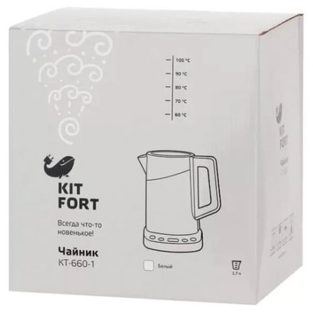 Чайник KITFORT КТ-660-1, 1,7 л, 2200 Вт, закрытый нагревательный элемент, ТЕРМОРЕГУЛЯТОР, двойные стенки, белый Чайник KITFORT КТ-660-1, 1,7 л, 2200 Вт, закрытый нагревательный элемент, ТЕРМОРЕГУЛЯТОР, двойные стенки, белый
