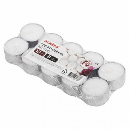 Свечи чайные Maxi Life, до 8 часов горения, вес 21 г, КОМПЛЕКТ 10шт., в гильзе, LAIMA, 609201 Свечи чайные Maxi Life, до 8 часов горения, вес 21 г, КОМПЛЕКТ 10шт., в гильзе, LAIMA, 609201