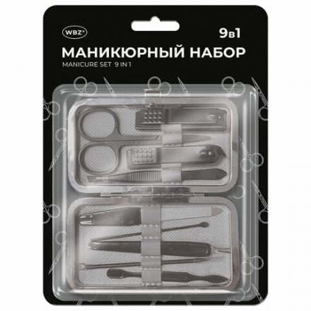 Универсальный набор для маникюра и педикюра 9 в 1 в футляре, MINI, черный карбон, блистер, WBZ (ВБЗ), 609496 Универсальный набор для маникюра и педикюра 9 в 1 в футляре, MINI, черный карбон, блистер, WBZ (ВБЗ), 609496
