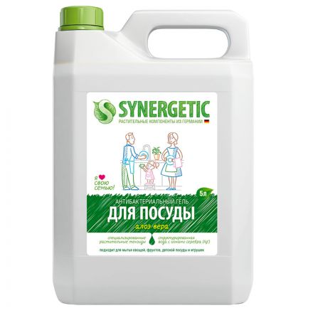 Средство для мытья посуды и игрушек Synergetic "Алоэ", антибакт., концентрат, канистра, 5л Средство для мытья посуды и игрушек Synergetic "Алоэ", антибакт., концентрат, канистра, 5л