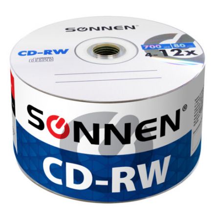 Диски CD-RW SONNEN 700 Mb 4-12x Bulk (термоусадка без шпиля), КОМПЛЕКТ 50 шт., 512578