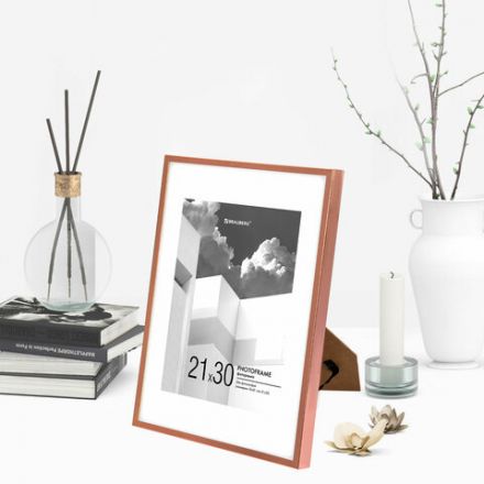 Рамка 21х30 см с паспарту 15х21 см небьющаяся, багет 5 мм, пластик, BRAUBERG "Smart", золотистая, 391279