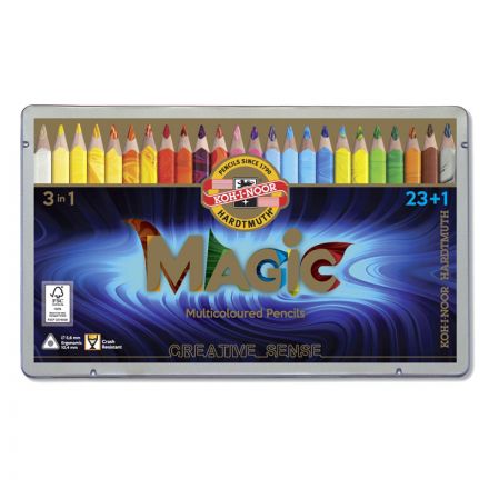 Карандаши с многоцветным грифелем Koh-I-Noor "Magic", 23цв.+ карандаш-блендер, утолщенные, заточен., метал. пенал (ПОД ЗАКАЗ)