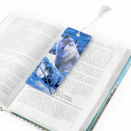 Закладка для книг с линейкой 3D-ОБЪЕМНАЯ BRAUBERG, "Белый волк", с декоративным шнурком, 125752