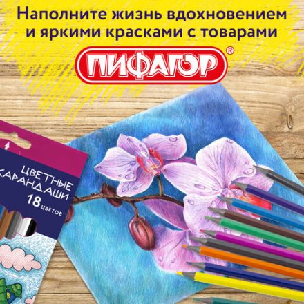 Карандаши цветные ПИФАГОР "СКАЗОЧНЫЙ ГОРОД", 18 цветов, шестигранные, 181584