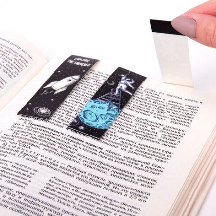 Закладки для книг с магнитом DEEP SPACE, набор 6 шт., блестки, 25x196 мм, ЮНЛАНДИЯ, 113445 Закладки для книг с магнитом DEEP SPACE, набор 6 шт., блестки, 25x196 мм, ЮНЛАНДИЯ, 113445