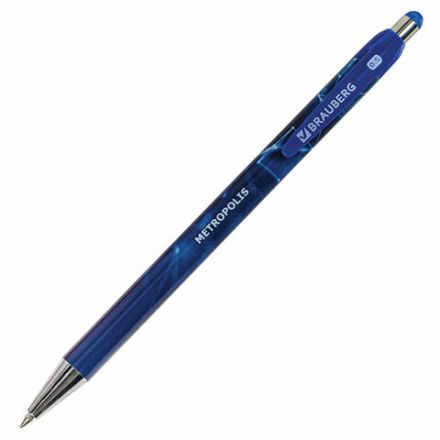Ручка шариковая автоматическая BRAUBERG "Metropolis", СИНЯЯ, корпус синий, пишущий узел 0,5 мм, линия письма 0,3 мм, 144221 Ручка шариковая автоматическая BRAUBERG "Metropolis", СИНЯЯ, корпус синий, пишущий узел 0,5 мм, линия письма 0,3 мм, 144221