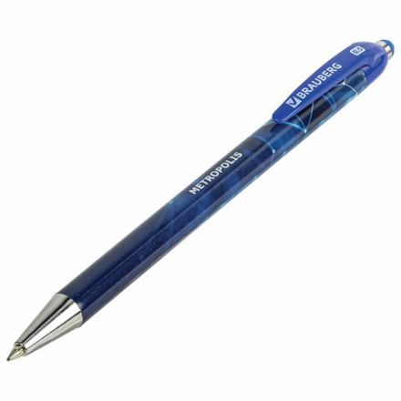 Ручка шариковая автоматическая BRAUBERG "Metropolis", СИНЯЯ, корпус синий, пишущий узел 0,5 мм, линия письма 0,3 мм, 144221 Ручка шариковая автоматическая BRAUBERG "Metropolis", СИНЯЯ, корпус синий, пишущий узел 0,5 мм, линия письма 0,3 мм, 144221
