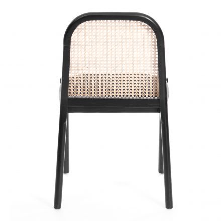 Стул FREYA дерево вяз/ротанг, ткань лён, черный/черный лен, 46х41х79,5 см