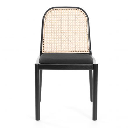 Стул FREYA дерево вяз/ротанг, ткань лён, черный/черный лен, 46х41х79,5 см