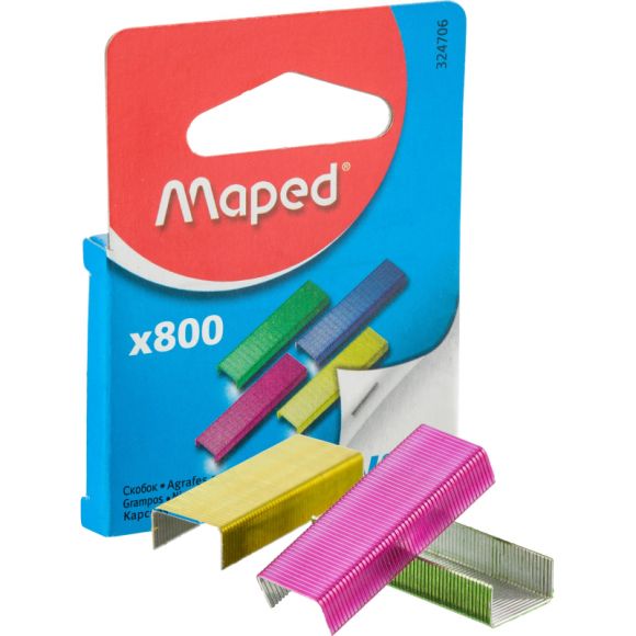 Скобы для степлера №10 MAPED оцинкованные, цветные, 800 шт./уп. европодвес