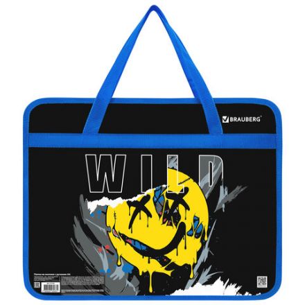 Папка на молнии с ручками BRAUBERG А4, 1 отделение, пластик, 80 мм, "Wild face", 272166