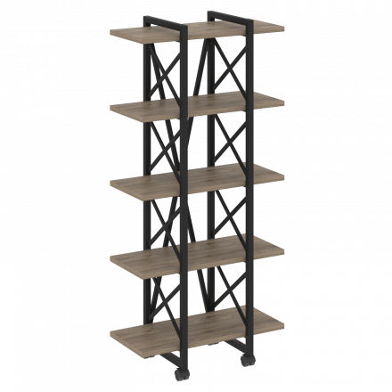 Loft Стеллаж на колесных опорах-5 полок VR.L-MST.K-5.4V Тиквуд тёмный/Чёрный металл 800*400*1704