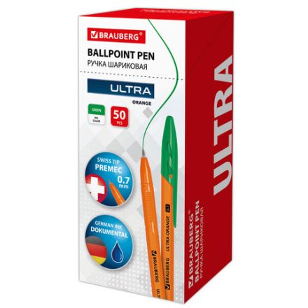 Ручка шариковая BRAUBERG "ULTRA ORANGE", ЗЕЛЕНАЯ, узел 0,7 мм, чернила ГЕРМАНИЯ, наконечник ШВЕЙЦАРИЯ, 143565 Ручка шариковая BRAUBERG "ULTRA ORANGE", ЗЕЛЕНАЯ, узел 0,7 мм, чернила ГЕРМАНИЯ, наконечник ШВЕЙЦАРИЯ, 143565