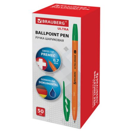 Ручка шариковая BRAUBERG "ULTRA ORANGE", ЗЕЛЕНАЯ, узел 0,7 мм, чернила ГЕРМАНИЯ, наконечник ШВЕЙЦАРИЯ, 143565 Ручка шариковая BRAUBERG "ULTRA ORANGE", ЗЕЛЕНАЯ, узел 0,7 мм, чернила ГЕРМАНИЯ, наконечник ШВЕЙЦАРИЯ, 143565