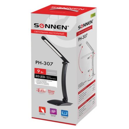 Настольная лампа / светильник SONNEN PH-307, на подставке, светодиодная, 9 Вт, пластик, черный, 236684