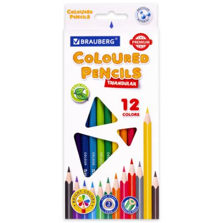 Карандаши цветные BRAUBERG PREMIUM, 12 цветов, трехгранные, грифель 3 мм, 181661 Карандаши цветные BRAUBERG PREMIUM, 12 цветов, трехгранные, грифель 3 мм, 181661