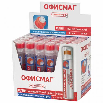 Клей канцелярский ОФИСМАГ, 50 мл, с силиконовым аппликатором, 228410 Клей канцелярский ОФИСМАГ, 50 мл, с силиконовым аппликатором, 228410