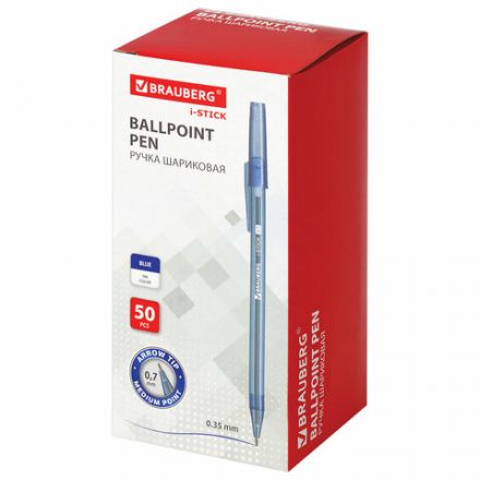 Ручка шариковая BRAUBERG "i-STICK" СИНЯЯ, пишущий узел 0,7 мм, линия письма 0,35 мм, 143442